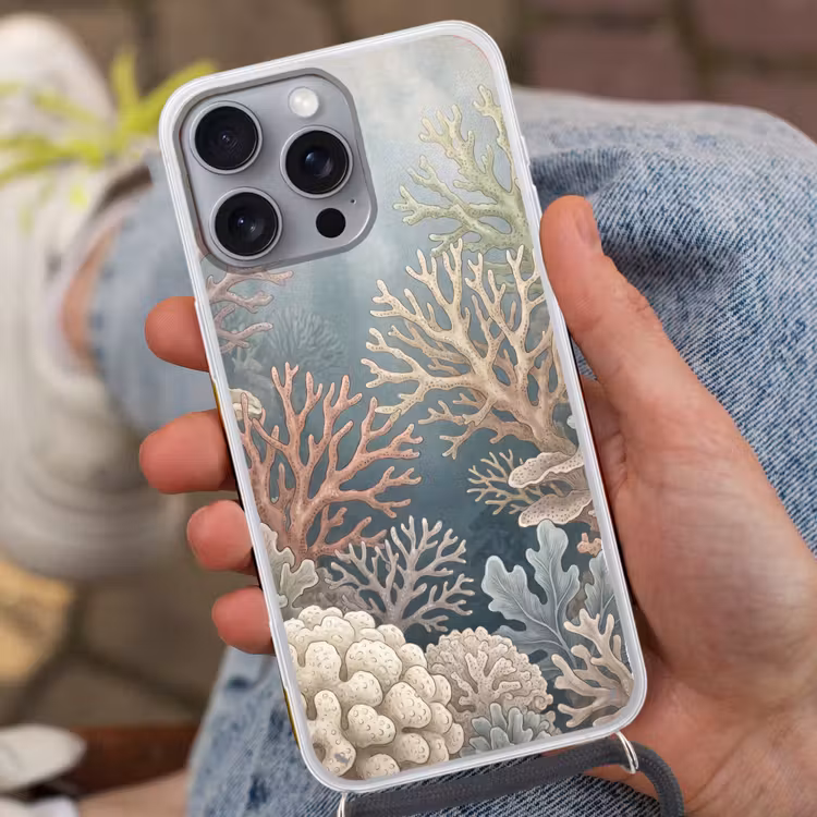 Koraal - Zeeleven - Onderwater - Illustratie - Natuur Hoesje iPhone 16 Pro Max met koord klein -sfeer3
