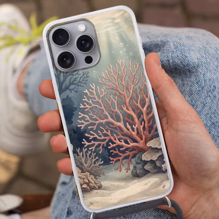 Koraal - Onderwater - Natuur - Roze Hoesje iPhone 16 Pro Max met koord klein -sfeer3