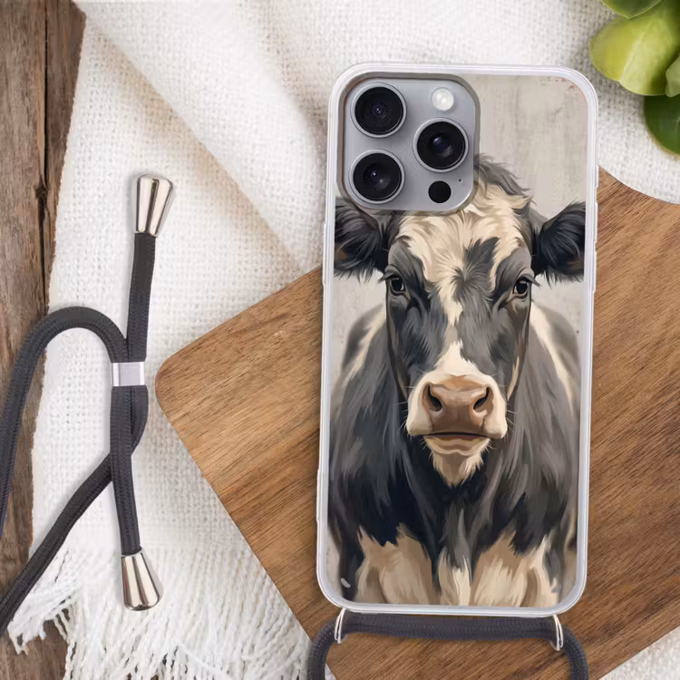 Koe - Portret - Dieren - Modern Hoesje iPhone 16 Pro Max met koord klein -sfeer4