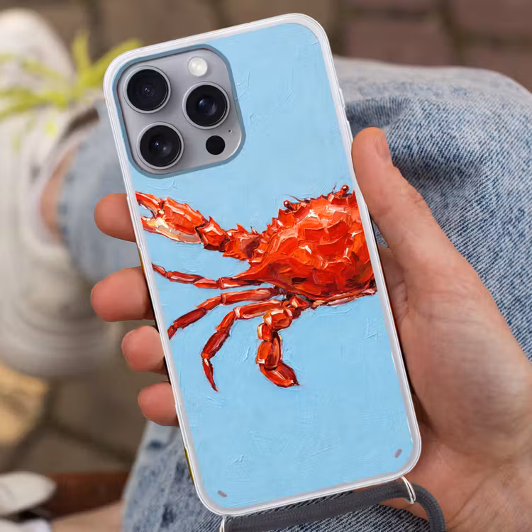 Krab - Zee - Dieren - Abstract - Rood Hoesje iPhone 16 Pro Max met koord klein -sfeer3