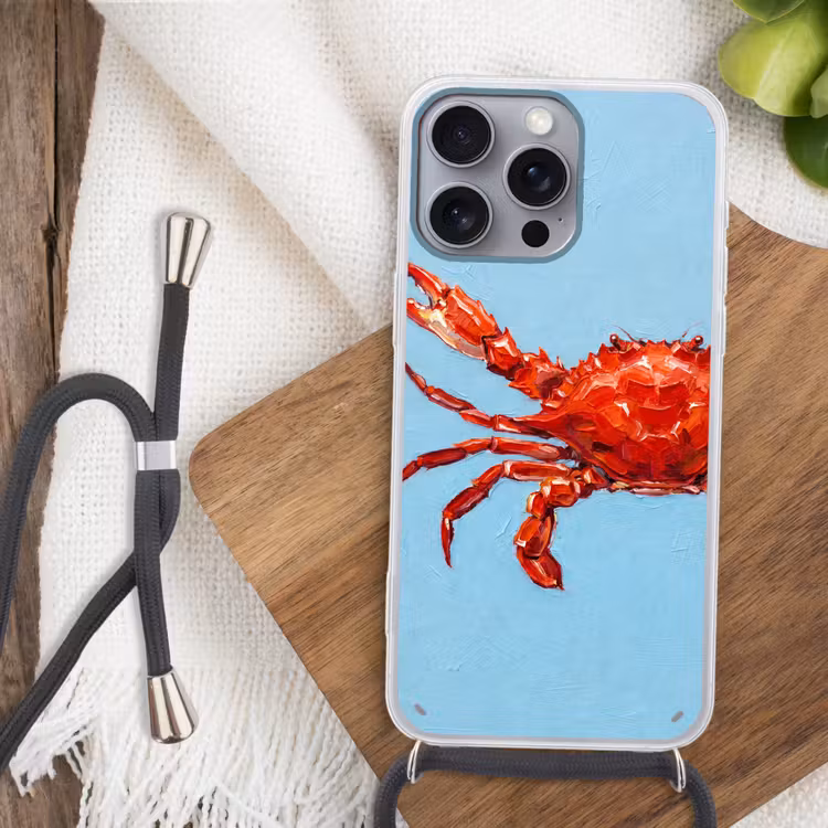 Krab - Zee - Dieren - Abstract - Rood Hoesje iPhone 16 Pro Max met koord klein -sfeer4