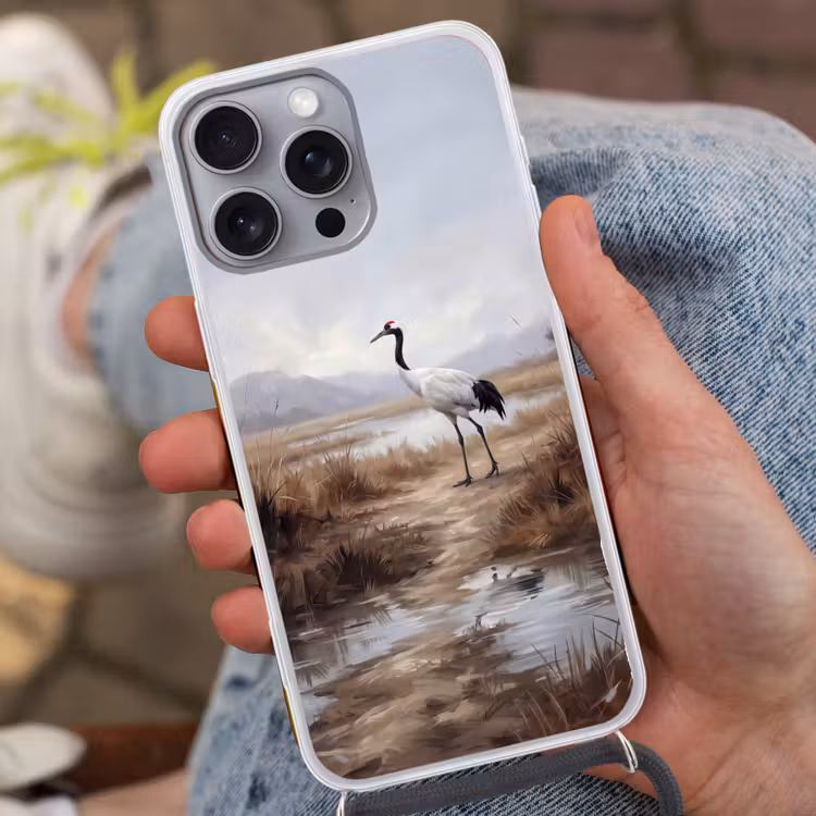 Kraanvogel - Natuur - Realistisch Hoesje iPhone 16 Pro Max met koord klein -sfeer3