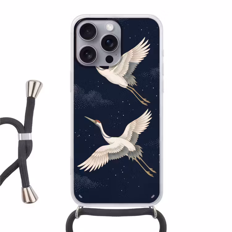 Kraanvogels - Nachthemel - Blauw Hoesje iPhone 16 Pro Max met koord klein -3d
