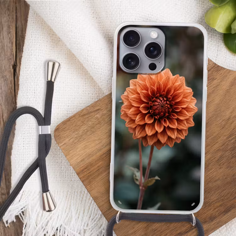 Dahlia - Bloem - Natuur - Sfeervol Hoesje iPhone 16 Pro Max met koord klein -sfeer4