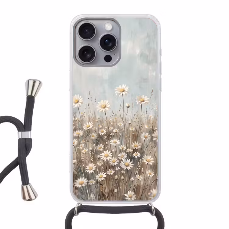 Madelief - Illustratie - Wit Hoesje iPhone 16 Pro Max met koord klein -3d
