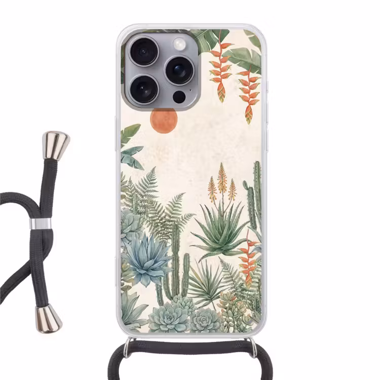 Woestijn - Planten - Groen Hoesje iPhone 16 Pro Max met koord klein -3d