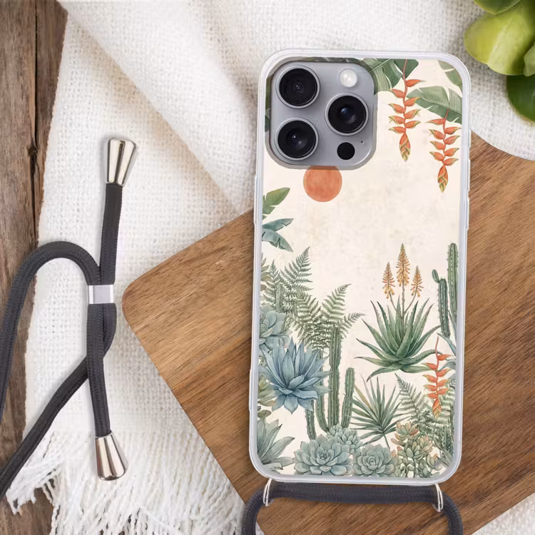 Woestijn - Planten - Groen Hoesje iPhone 16 Pro Max met koord klein -sfeer4