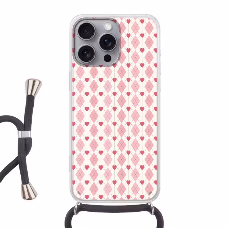Ruiten - Klassiek - Roze - Wit Hoesje iPhone 16 Pro Max met koord klein 804 -3d