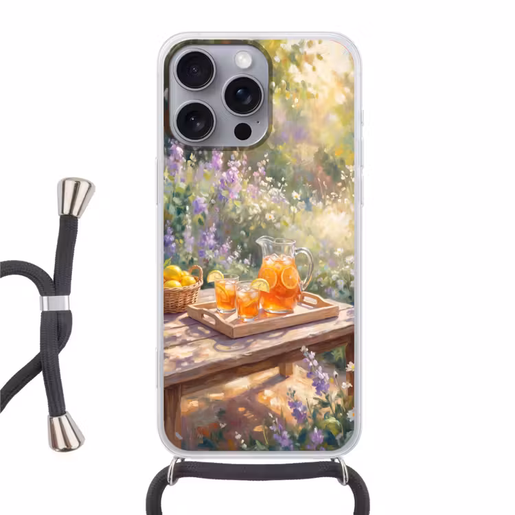 Drank - Citroen - Zomer - Tuin - Geel Hoesje iPhone 16 Pro Max met koord klein -3d