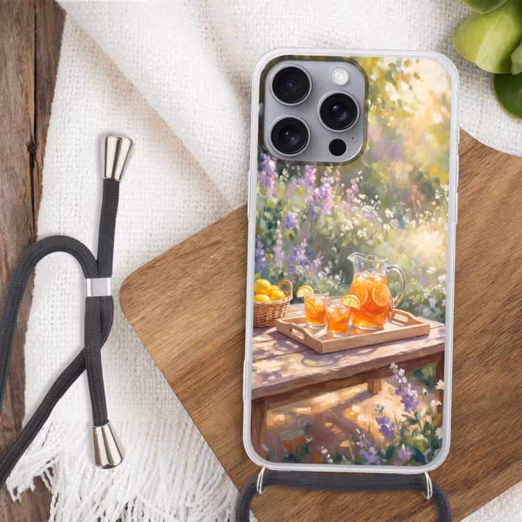 Drank - Citroen - Zomer - Tuin - Geel Hoesje iPhone 16 Pro Max met koord klein -sfeer4
