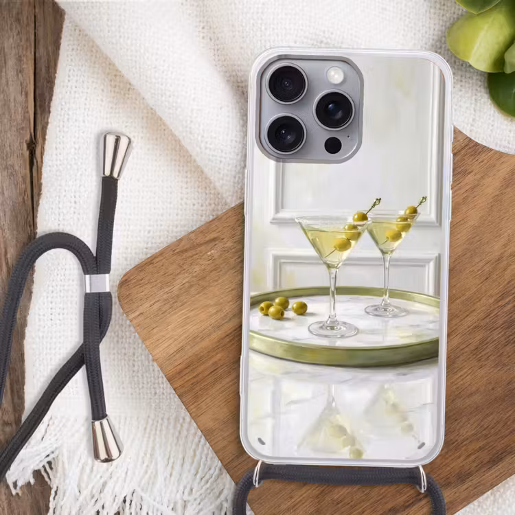 Drank - Martini - Olijven - Modern - Wit Hoesje iPhone 16 Pro Max met koord klein -sfeer4