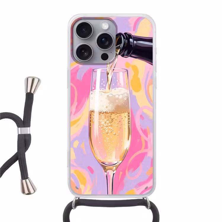 Drank - Inschenken - Feest - Abstract - Roze Hoesje iPhone 16 Pro Max met koord klein -3d