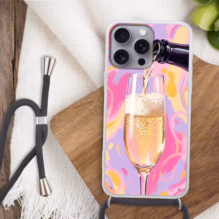 Drank - Inschenken - Feest - Abstract - Roze Hoesje iPhone 16 Pro Max met koord klein -sfeer4