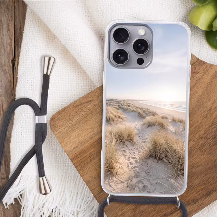 Duinen - Strand - Beige Hoesje iPhone 16 Pro Max met koord klein -sfeer4