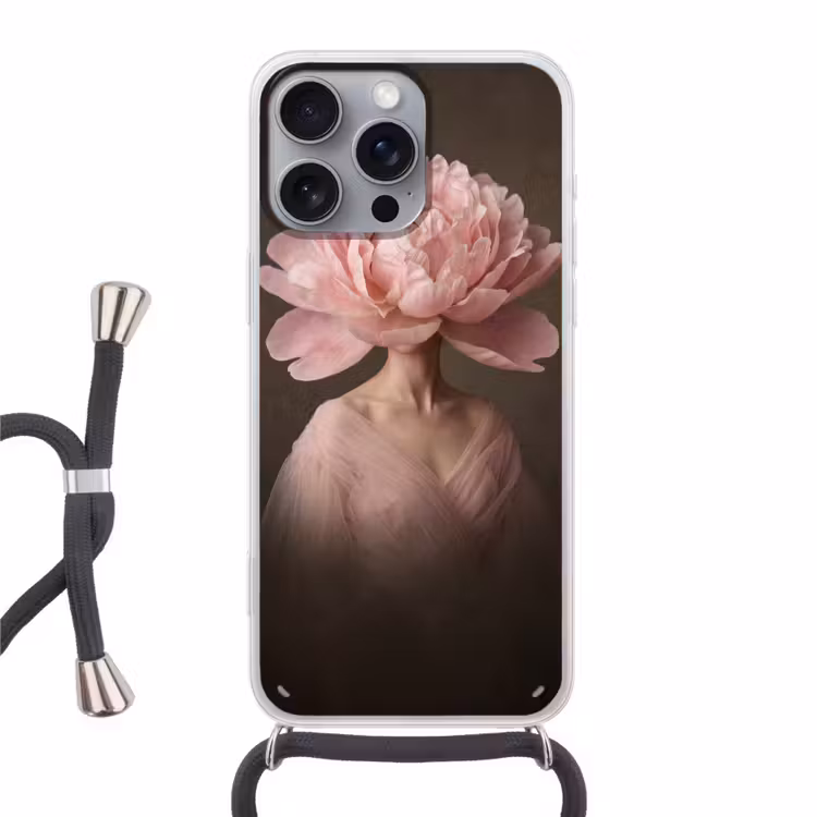 Gezicht - Roos - Roze Hoesje iPhone 16 Pro Max met koord klein -3d