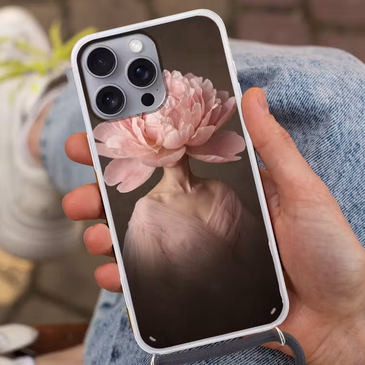Gezicht - Roos - Roze Hoesje iPhone 16 Pro Max met koord klein -sfeer3
