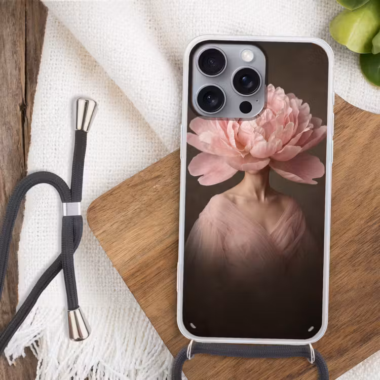 Gezicht - Roos - Roze Hoesje iPhone 16 Pro Max met koord klein -sfeer4