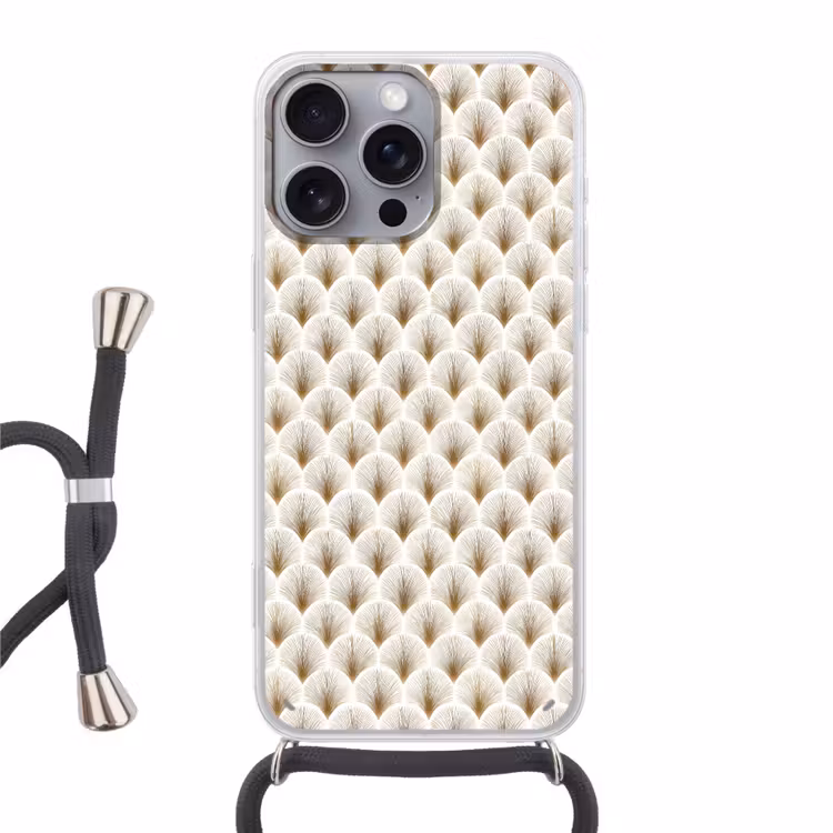 Waaiers - Art Deco - Elegant - Goud - Wit Hoesje iPhone 16 Pro Max met koord klein 804 -3d