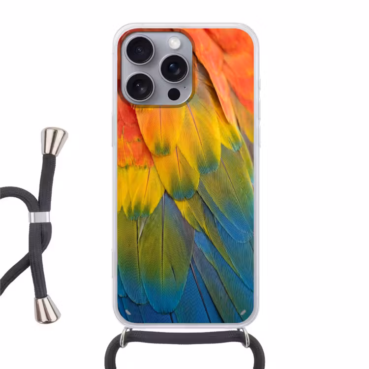 Veren - Ara - Kleurrijk Hoesje iPhone 16 Pro Max met koord klein -3d