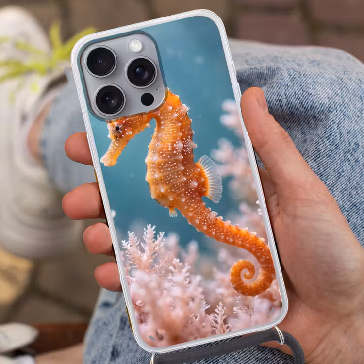 Vis - Koraal - Oceaan - Macro - Oranje Hoesje iPhone 16 Pro Max met koord klein -sfeer3