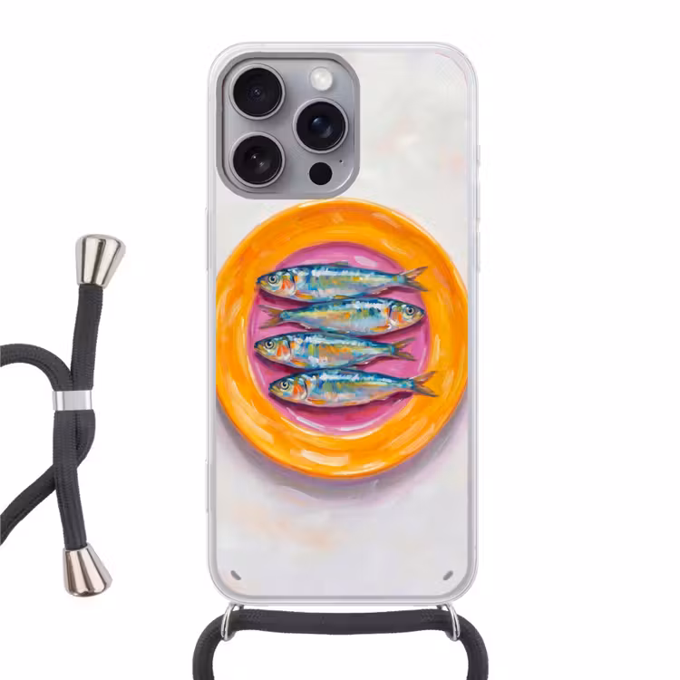 Vis - Vier - Eten - Modern - Kleurrijk Hoesje iPhone 16 Pro Max met koord klein -3d