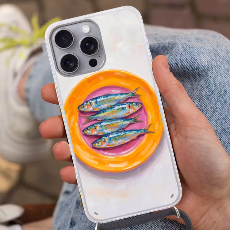 Vis - Vier - Eten - Modern - Kleurrijk Hoesje iPhone 16 Pro Max met koord klein -sfeer3