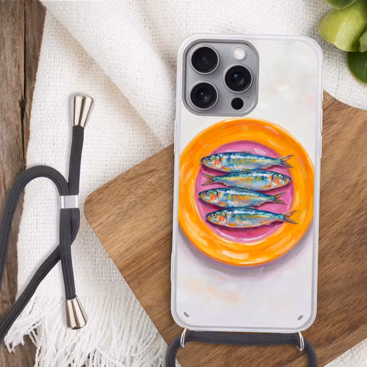 Vis - Vier - Eten - Modern - Kleurrijk Hoesje iPhone 16 Pro Max met koord klein -sfeer4
