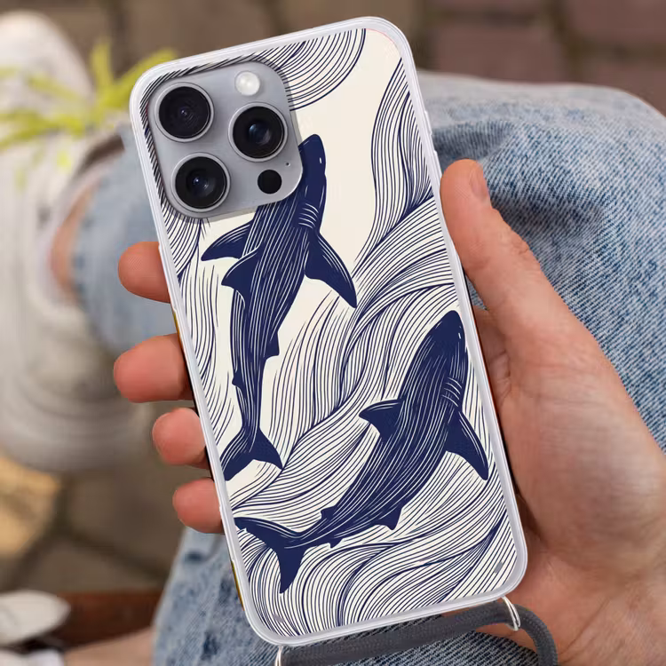 Vis - Oceaan - Lijntekening - Blauw - Dieren Hoesje iPhone 16 Pro Max met koord klein -sfeer3
