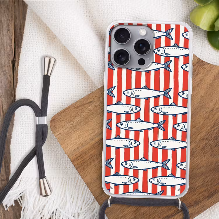 Vis - Patroon - Strepen - Illustratie - Rood Hoesje iPhone 16 Pro Max met koord klein -sfeer4
