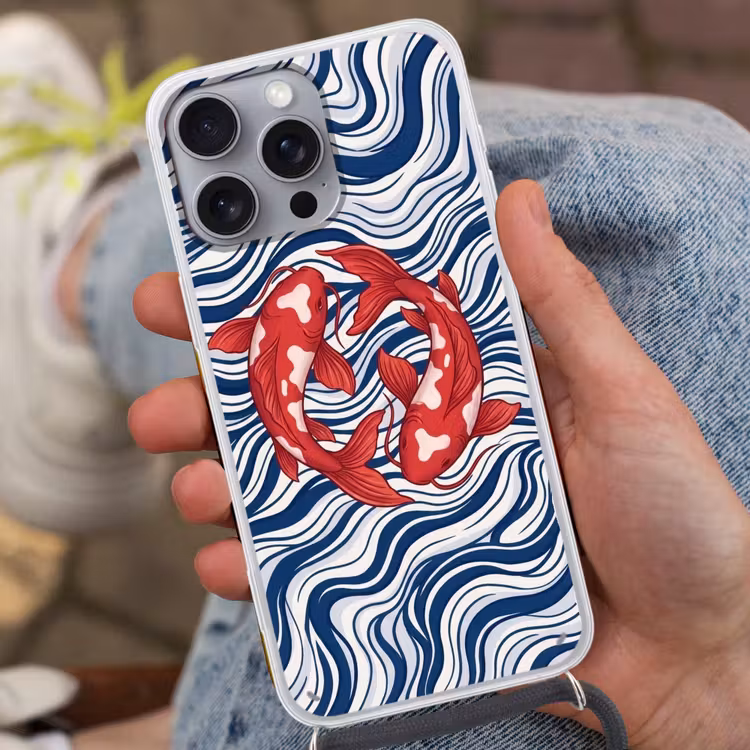 Vis - Water - Natuur - Illustratie - Rood Hoesje iPhone 16 Pro Max met koord klein -sfeer3