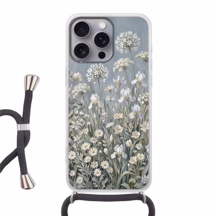 Bloemen - Botanisch - Blauw Hoesje iPhone 16 Pro Max met koord klein -3d