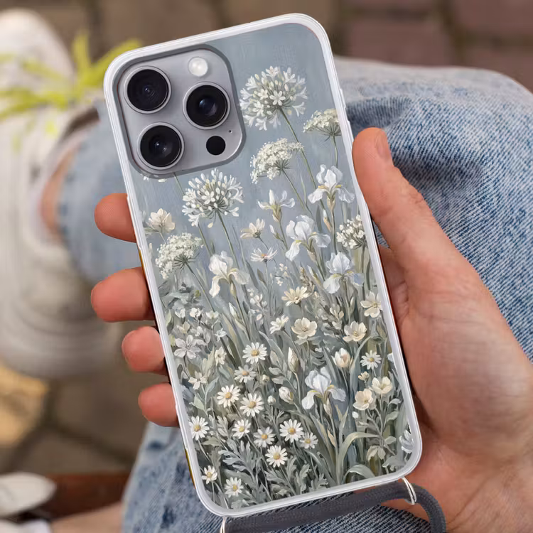 Bloemen - Botanisch - Blauw Hoesje iPhone 16 Pro Max met koord klein -sfeer3