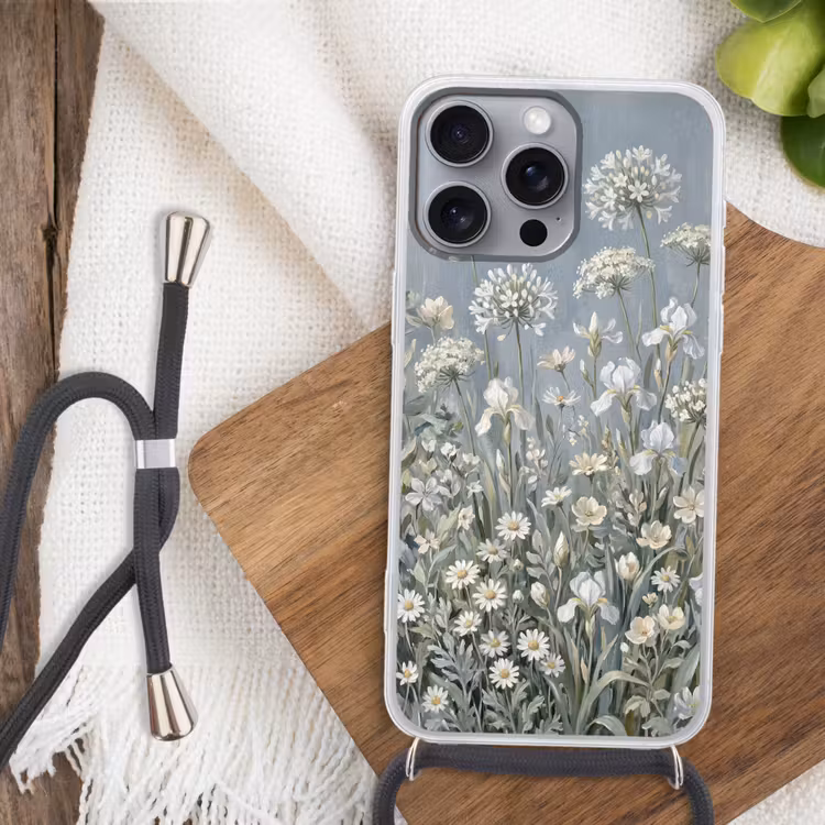 Bloemen - Botanisch - Blauw Hoesje iPhone 16 Pro Max met koord klein -sfeer4