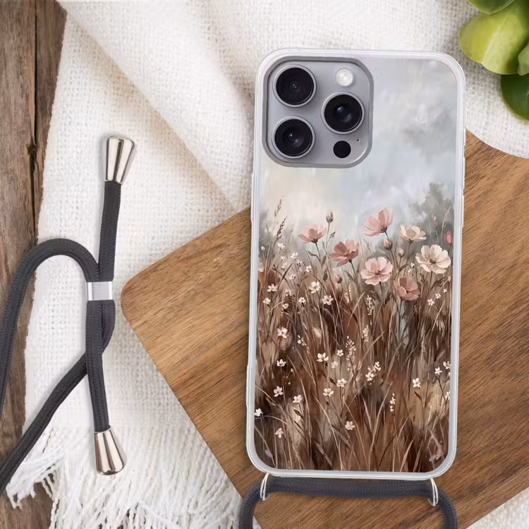Bloemen - Botanisch - Schilderij - Pastel - Rustiek Hoesje iPhone 16 Pro Max met koord klein -sfeer4