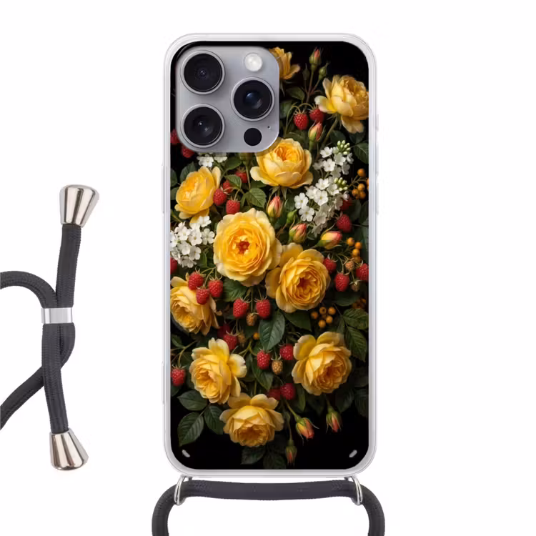 Bloemen - Boeket - Natuur - Klassiek - Geel Hoesje iPhone 16 Pro Max met koord klein -3d