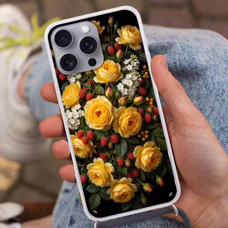 Bloemen - Boeket - Natuur - Klassiek - Geel Hoesje iPhone 16 Pro Max met koord klein -sfeer3