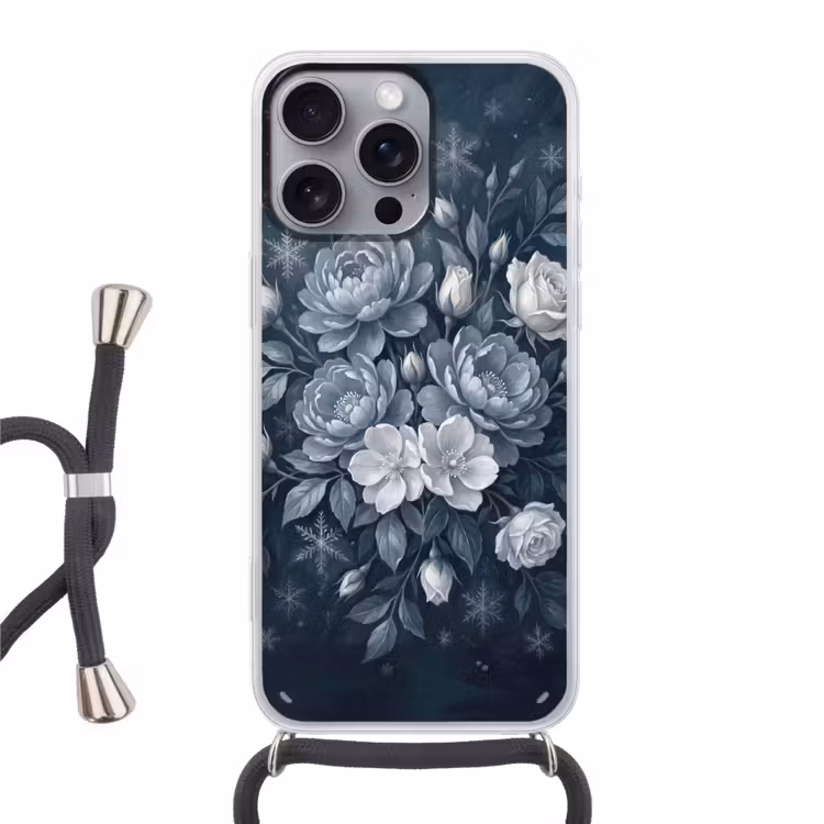 Bloemen - Boeket - Winter - Abstract - Blauw Hoesje iPhone 16 Pro Max met koord klein -3d