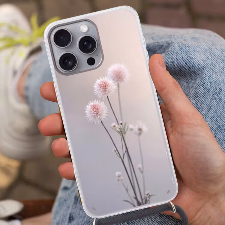 Bloemen - Bollen - Roze Hoesje iPhone 16 Pro Max met koord klein -sfeer3