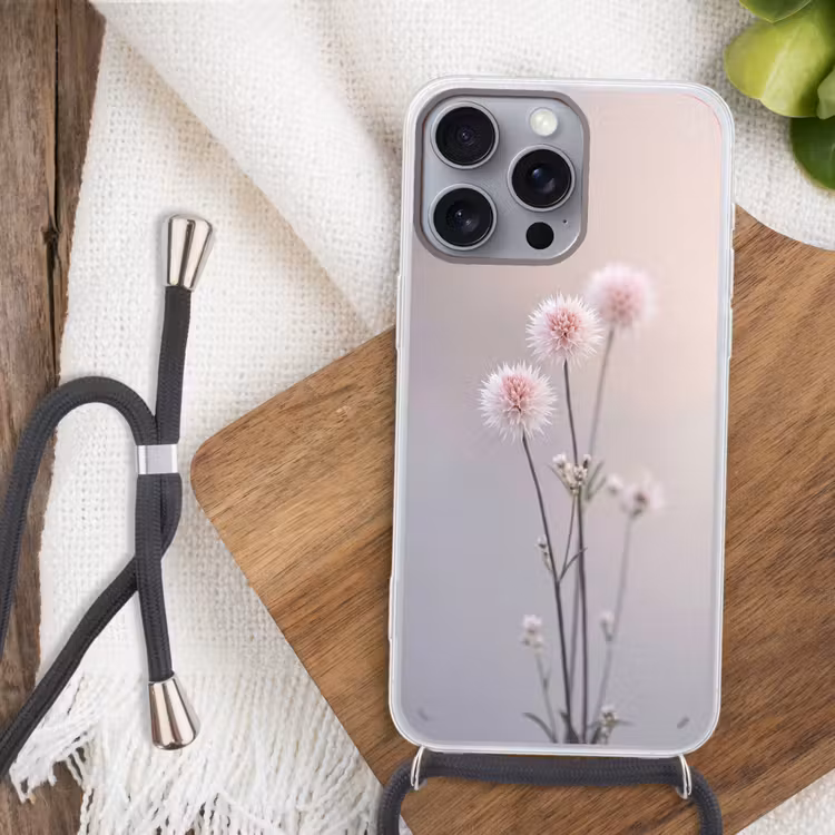 Bloemen - Bollen - Roze Hoesje iPhone 16 Pro Max met koord klein -sfeer4