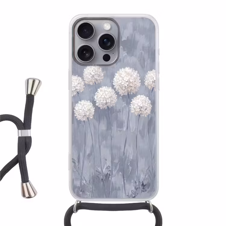 Bloemen - Illustratie - Blauw Hoesje iPhone 16 Pro Max met koord klein -3d