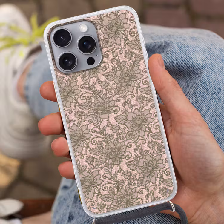 Bloemen - Kant - Patroon - Klassiek - Groen Hoesje iPhone 16 Pro Max met koord klein -sfeer3