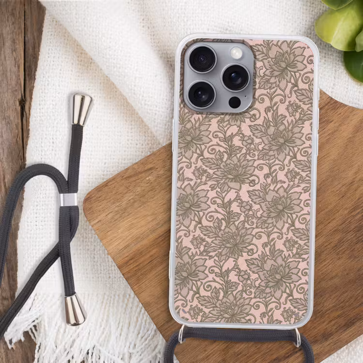 Bloemen - Kant - Patroon - Klassiek - Groen Hoesje iPhone 16 Pro Max met koord klein -sfeer4