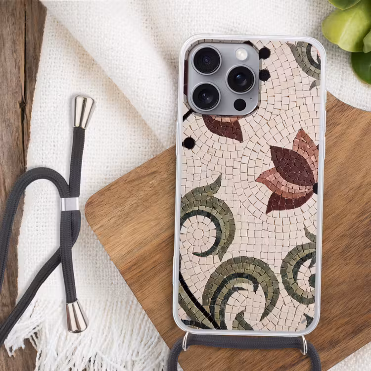Bloemen - Mozaïek - Patroon - Abstract - Groen Hoesje iPhone 16 Pro Max met koord klein -sfeer4