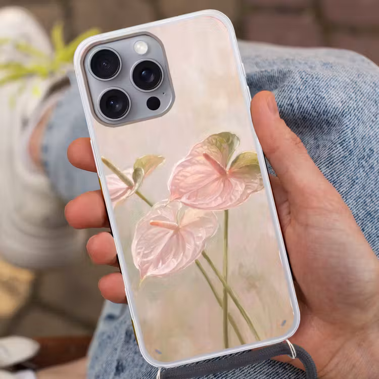 Bloemen - Pastel - Abstract - Natuur - Groen Hoesje iPhone 16 Pro Max met koord klein -sfeer3
