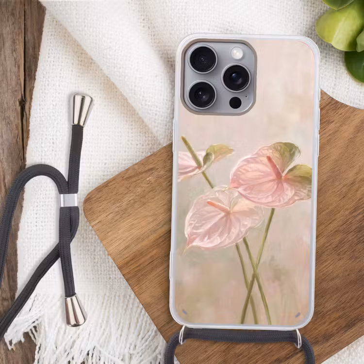 Bloemen - Pastel - Abstract - Natuur - Groen Hoesje iPhone 16 Pro Max met koord klein -sfeer4