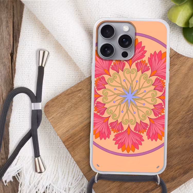 Bloemen - Patroon - Abstract - Roze - Decoratief Hoesje iPhone 16 Pro Max met koord klein -sfeer4