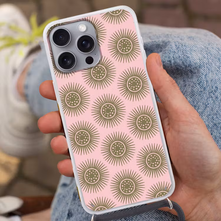 Bloemen - Patroon - Abstract - Roze - Groen Hoesje iPhone 16 Pro Max met koord klein -sfeer3