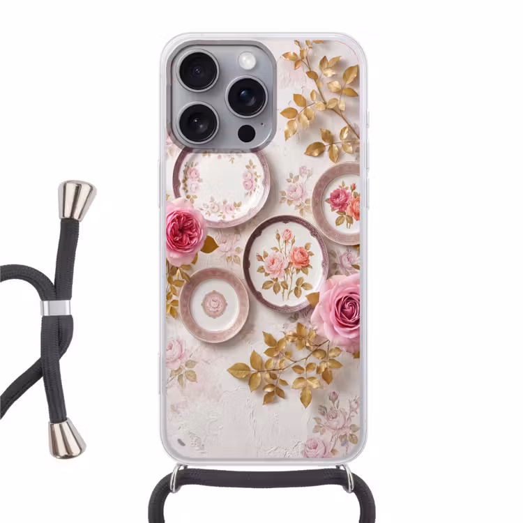 Bloemen - Patroon - Vintage - Roze - Decoratie Hoesje iPhone 16 Pro Max met koord klein -3d