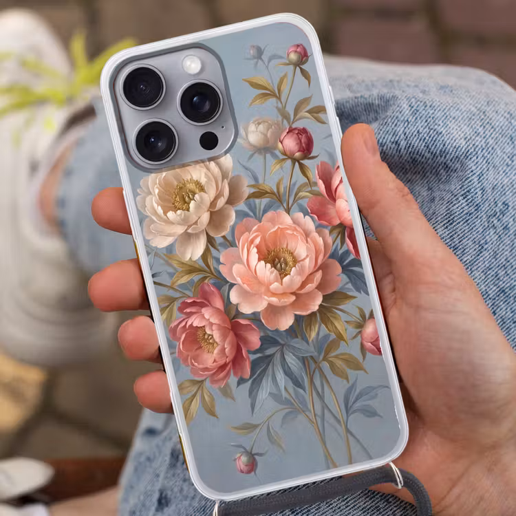 Bloemen - Roze - Beige - Modern - Natuur Hoesje iPhone 16 Pro Max met koord klein -sfeer3