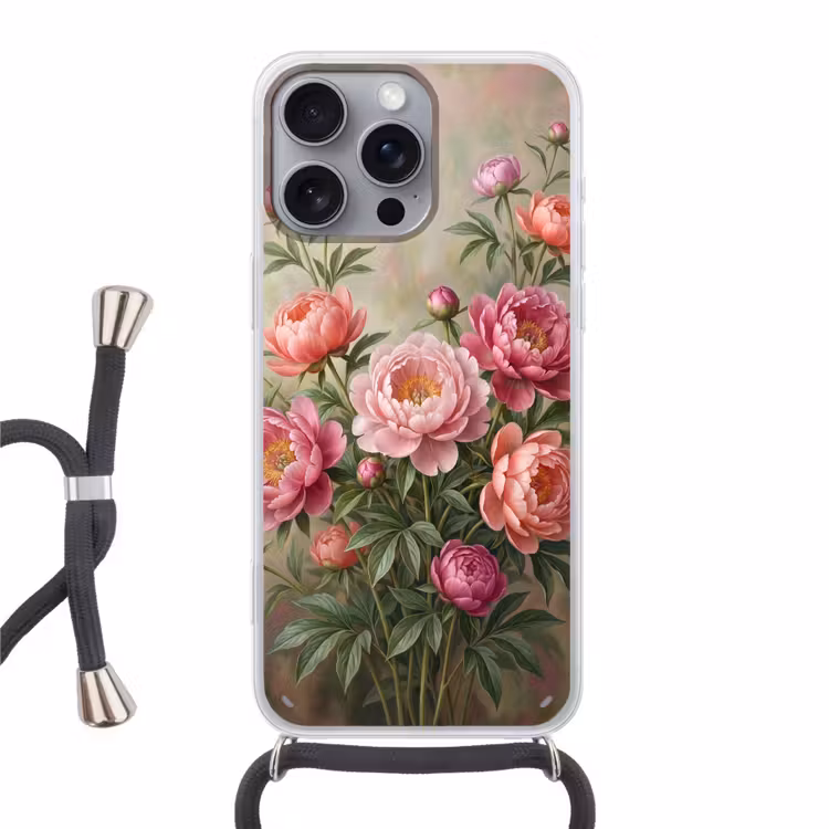 Bloemen - Roze - Klassiek - Gedetailleerd - Natuur Hoesje iPhone 16 Pro Max met koord klein -3d